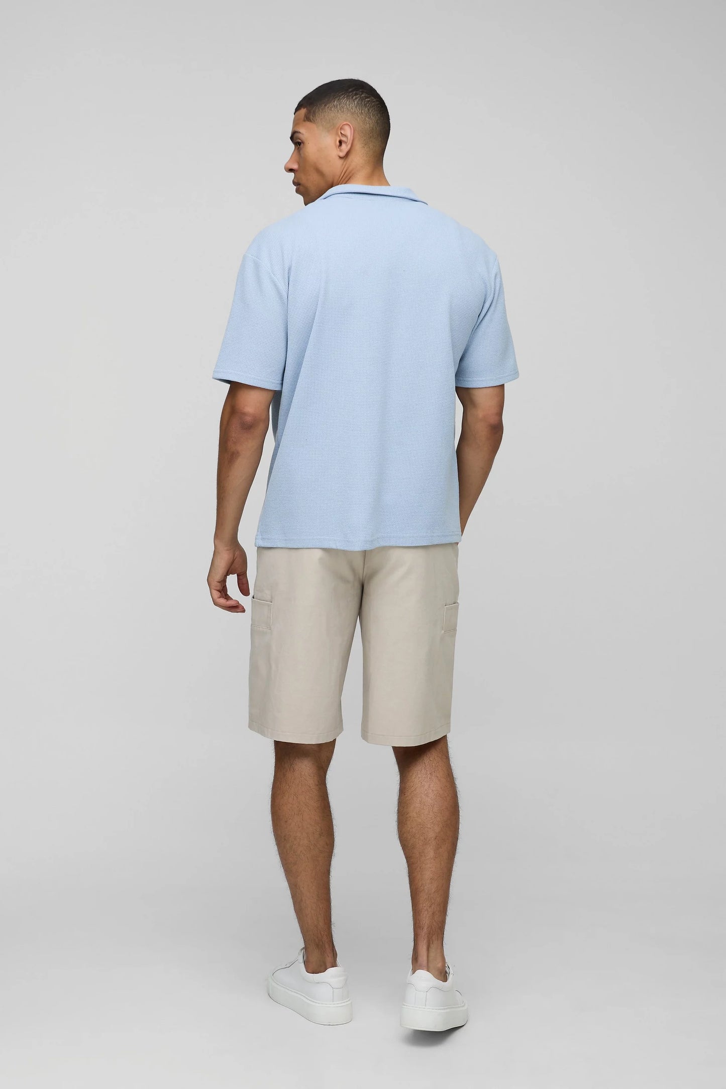 BHM Waffle Textured Button Thru Shirt Light Blue