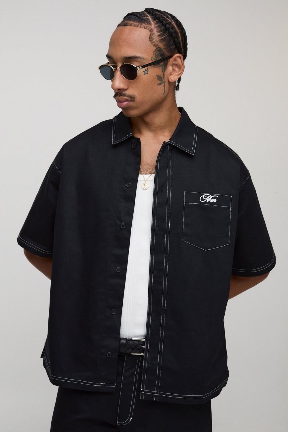 BHM Twill Contrast Stitch Embroidered Button Thru Shirt