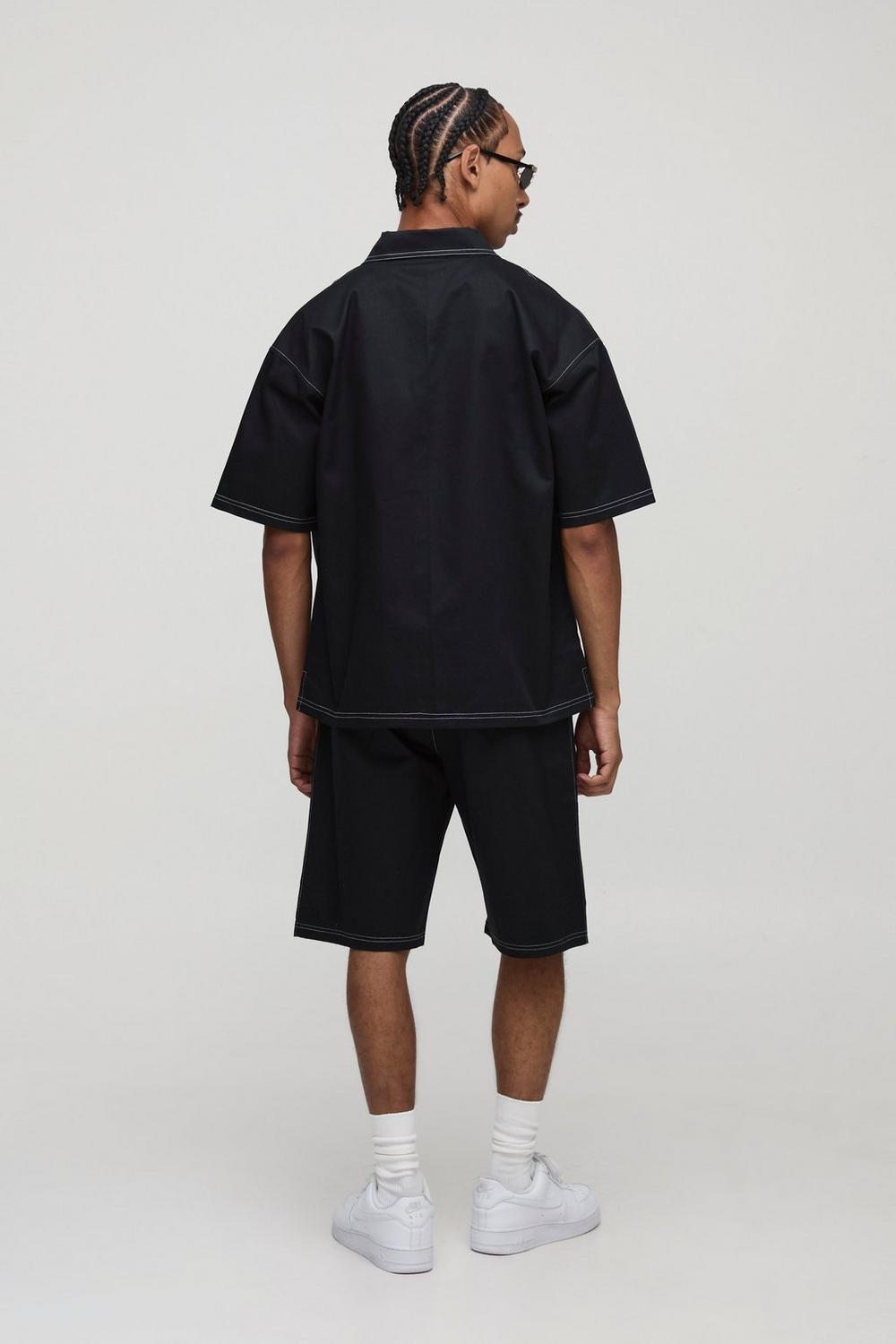 BHM Twill Contrast Stitch Embroidered Button Thru Shirt