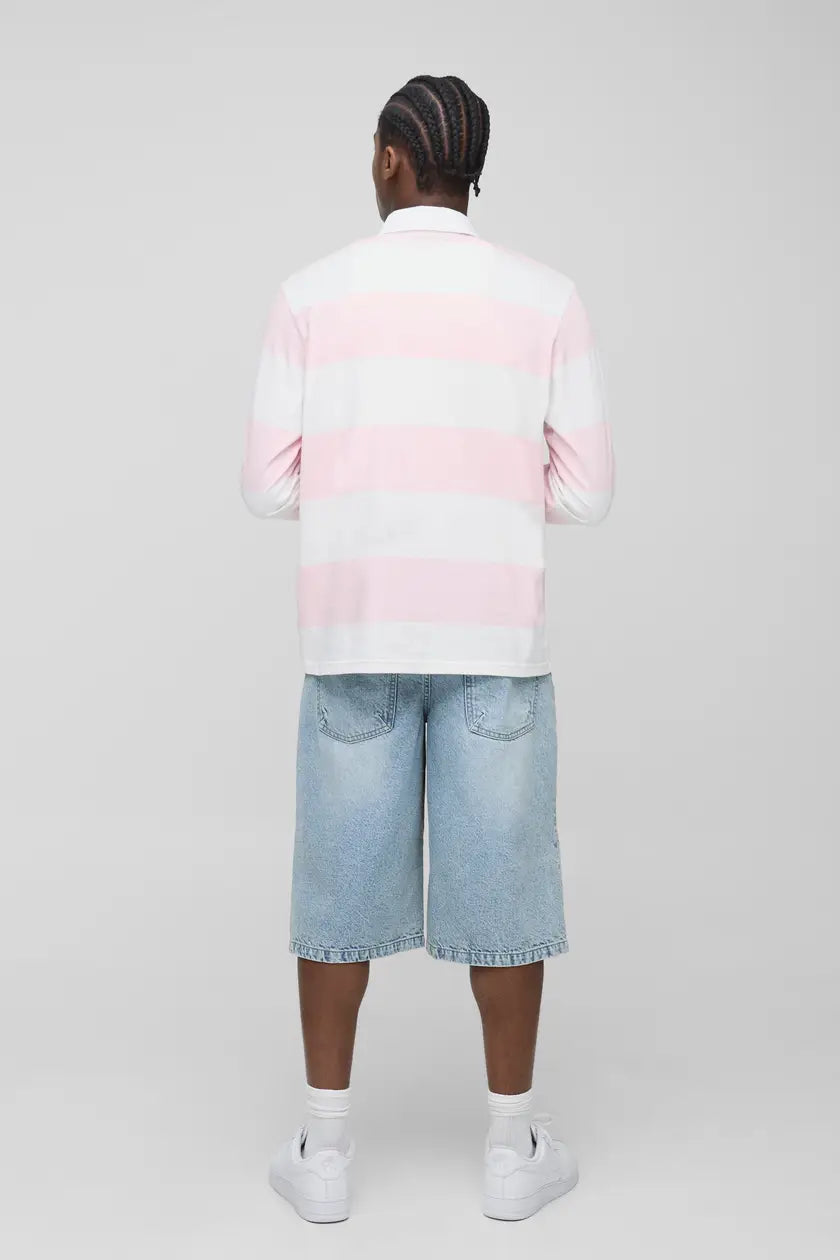 DRP Full-Sleeve Rugby Polo Light Pink
