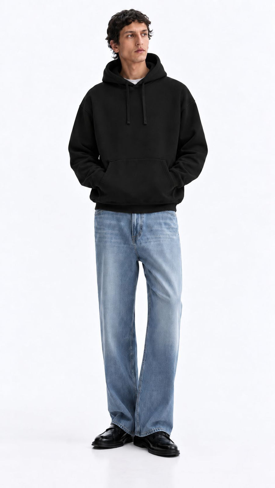 Black DRP Essential regular-fit hoodie worn by a model