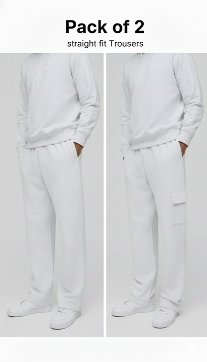 Pack of 2 Straight Fit Trousers Cargo+Plain