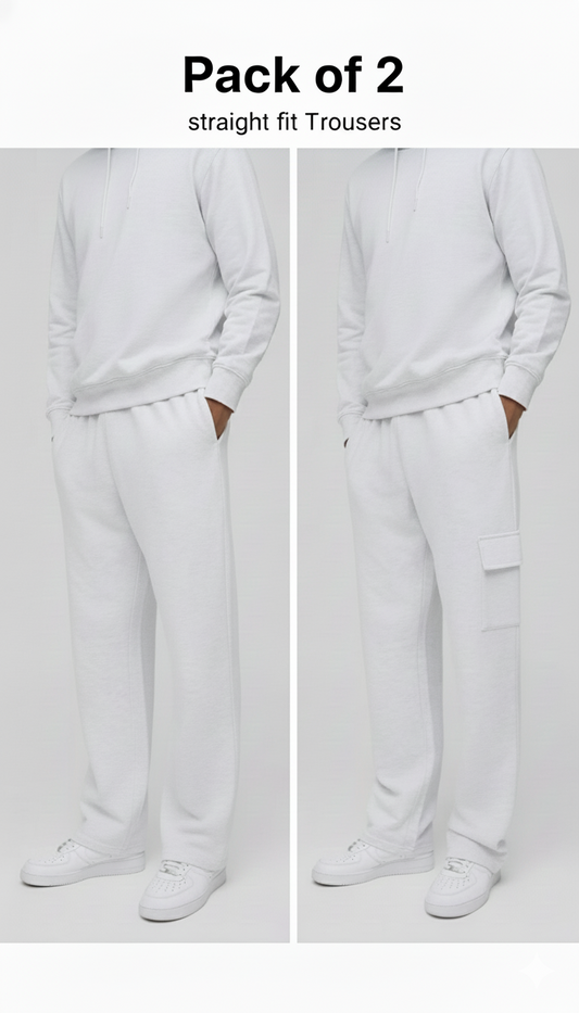 Pack of 2 Straight Fit Trousers Cargo+Plain