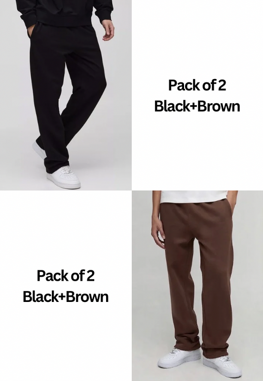 Pack Of 2 Straight Fit Trousers Black+Brown