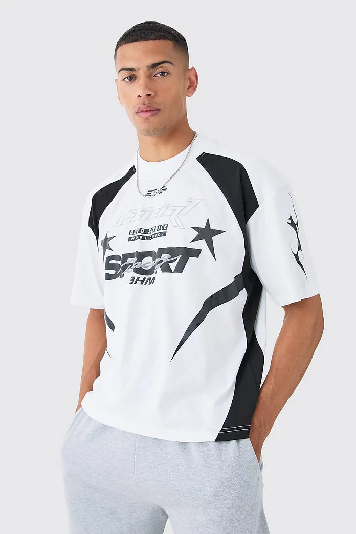 BHM Oversized Boxy Fit Racing T-Shirt White
