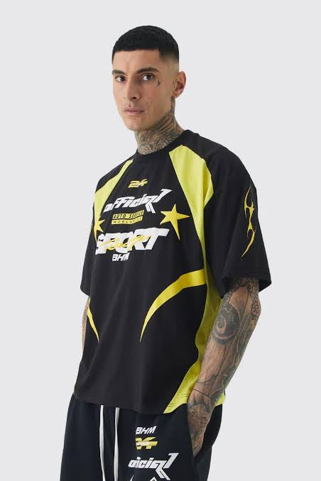 BHM Oversized Boxy Fit Racing T-Shirt Black