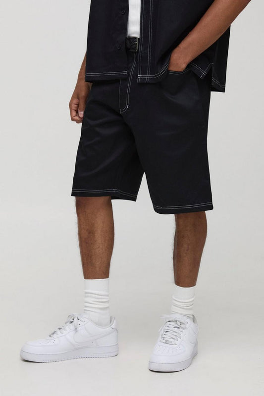 BHM Twill Contrast Stitch Relaxed Fit Shorts