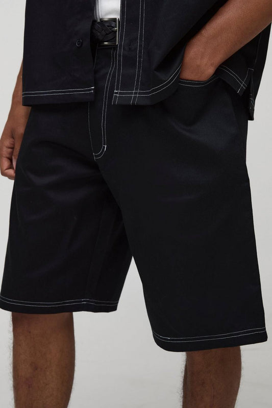 BHM Twill Contrast Stitch Relaxed Fit Shorts