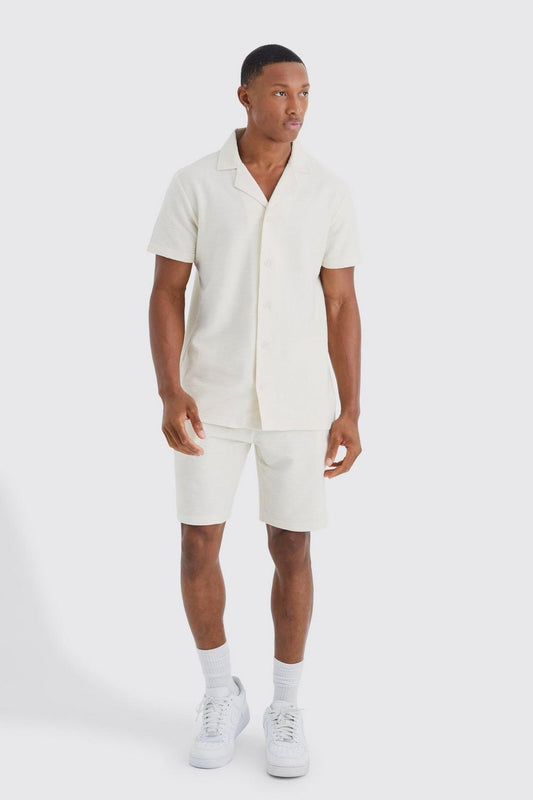 BHM Textured Cuban Style Button Thru Shirt Off White